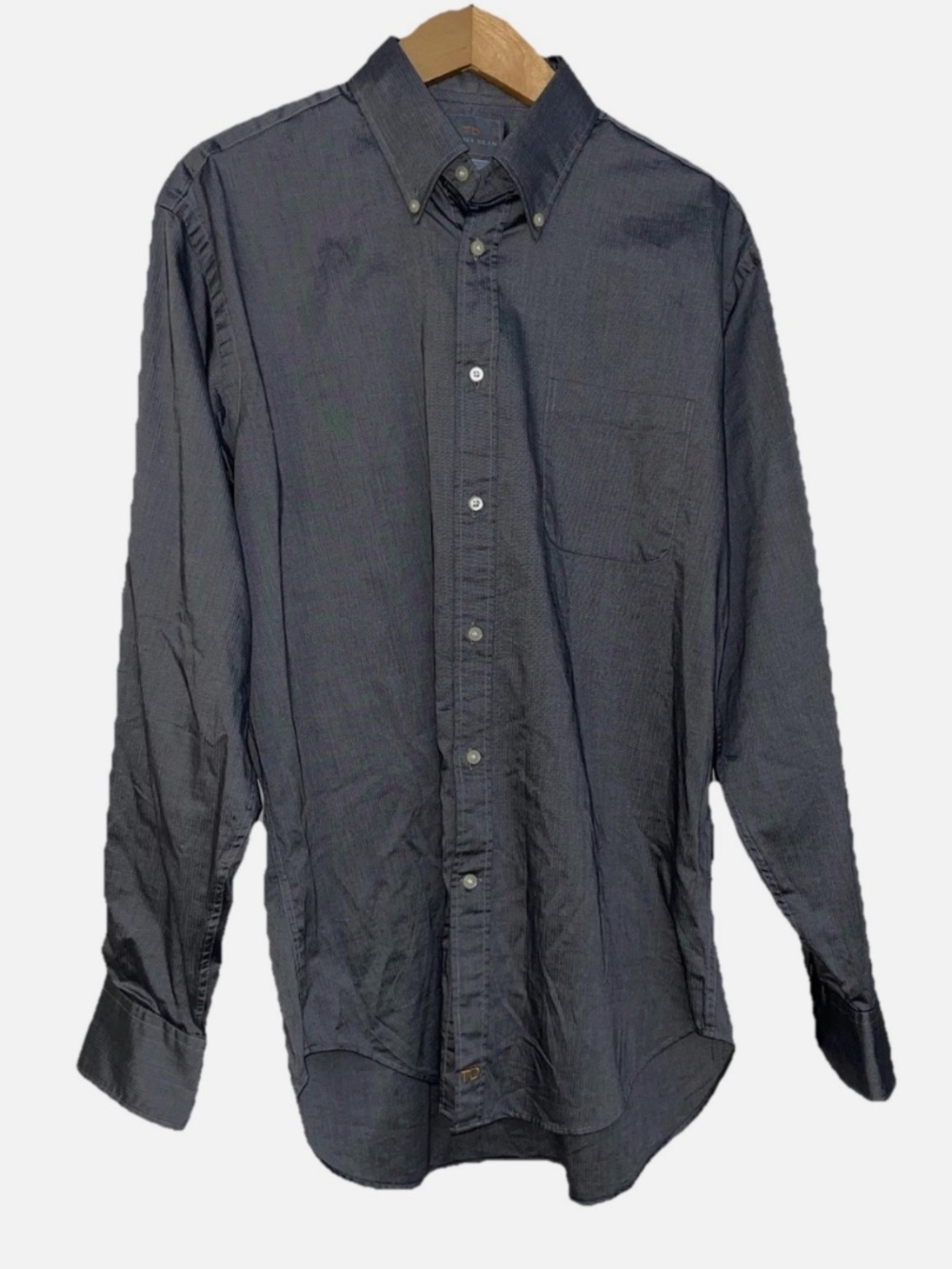 Thomas Dean Men’s M P Dress Shirt Gray 100% Cotton Long Sleeve